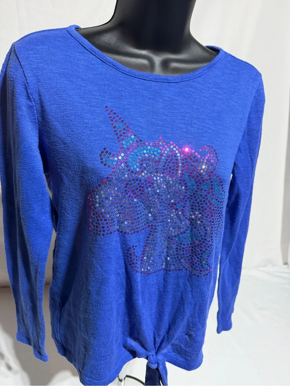 Children’s Place Girls Sequin Unicorn Tie Front Top Size 14 Blue